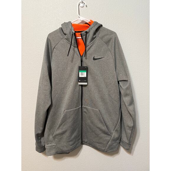 Nike Therma Sphere Men’s Full Zip Training Hoodie Gray and Orange Size: XL - NWT - Picture 1 of 7